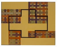 tan and multi colored abstract painting