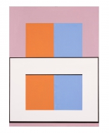 orange blue gray black pinkish abstract painting