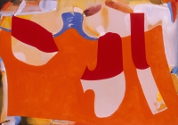 red and multi colored abstract painting