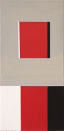 gray red white black abstract painting
